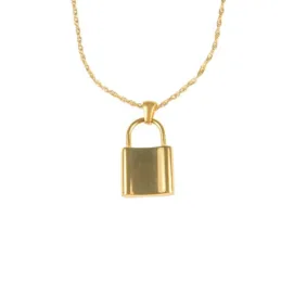 Collier Céleste & Lock grand. Pendentif doré et en acier inoxydable en forme de cadenas, de grande taille, avec sa chaîne maille Singapour dorée et en acier inoxydable.