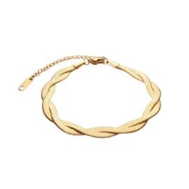 Bracelet Elégance. Bracelet réglable doré et en acier inoxydable, double chaîne maille miroir.