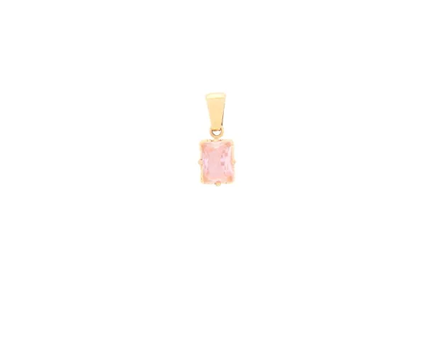 Pendentif doré et en acier inoxydable en forme de carré, de petite taille, orné d'un zircon rose.