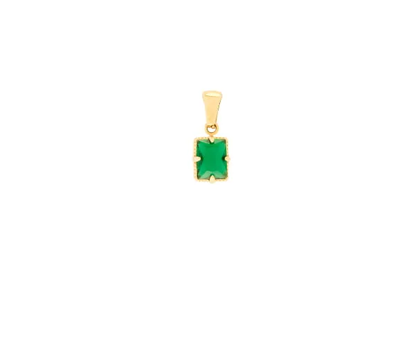 Pendentif doré et en acier inoxydable en forme de carré, de petite taille, orné d'un zircon vert.